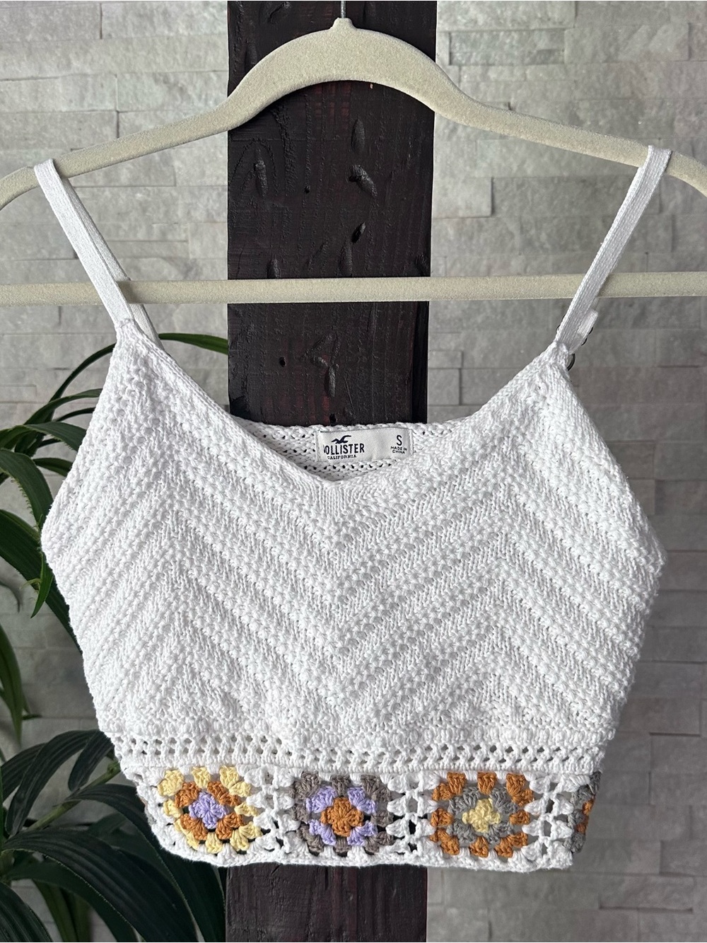Hollister White Crochet Trim Cotton Tank Top Size Small